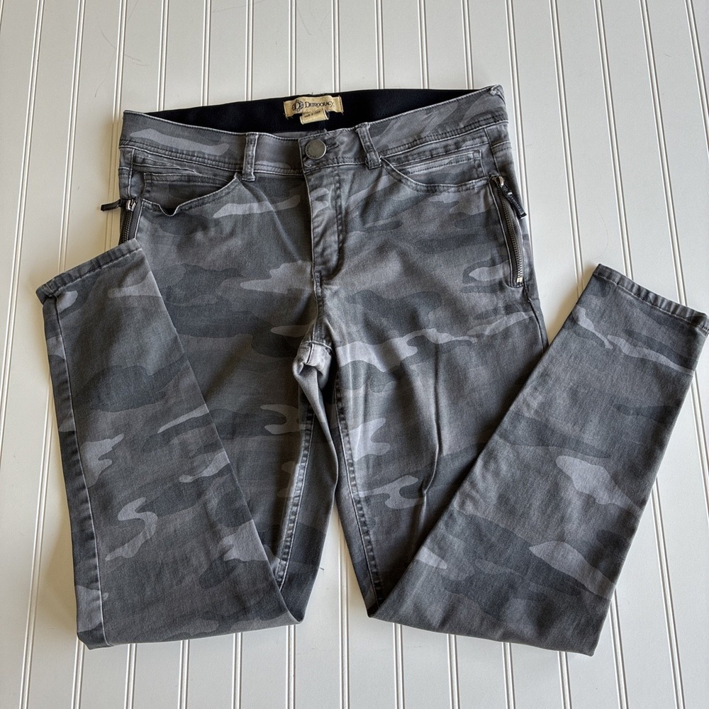 Democracy Ab Technology Jeans Womens 12 Gray Camo Skinny Mid Rise Elastic Waist